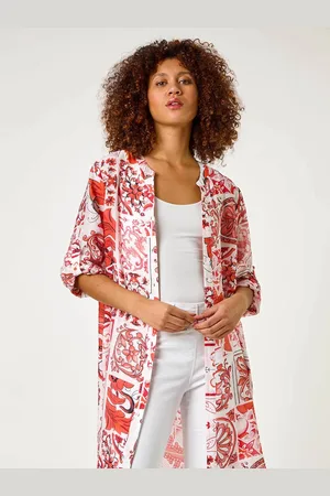 Roman Red Tile Print Longline Blouse AU 14