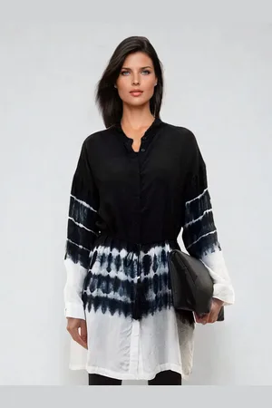 Religion Black Cluster Tunic In Tie Dye Stripe With Tassle Tie Belt AU 16