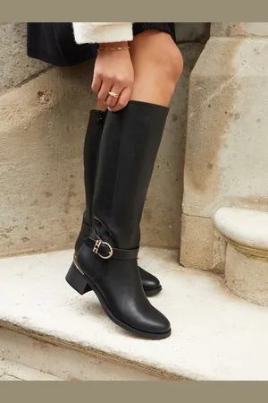 Linzi Black Gwen High Leg Heeled Boots With Buckle Detailing AU 8 (EU 39)