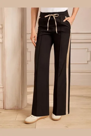 Love & Roses Black and Camel Side Stripe Elasticated Waist Wide Leg Tailored Trousers AU 16 L