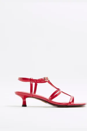 River Island Red T-Bar Kitten Heel Sandals eu35uk2