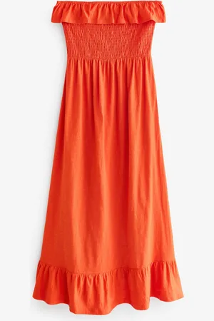 Next 100% Cotton Bandeau Frill Summer Midi Dress AU 10 Tall