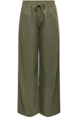 JDY Green Linen Mix Wide Leg Tie Waist Trousers