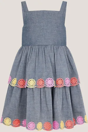 Monsoon Chambray Broderie Tiered 100% Cotton Dress 11