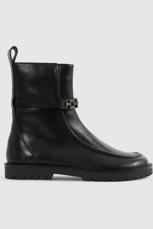 Reiss Black Safia Leather Chain-Strap Ankle Boots AU 13 (EU 31)
