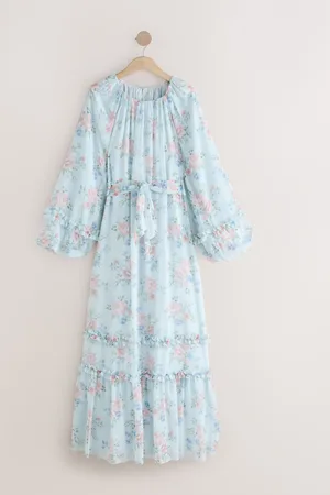 Next Long Sleeve Tie Waist Ruffle Detail Boho Maxi Dress AU 12