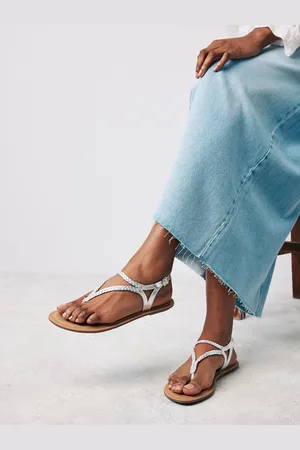 Next Silver Standard/Wide Fit Forever Comfort Leather Plait Toe Post Flat Sandals AU 5.5 (EU 36)