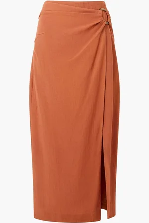 French Connection Ariette Lin Blend Slit Midi Skirt 14
