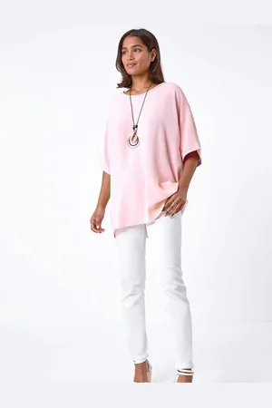 Roman Pink Plain Tunic Top with Necklace L