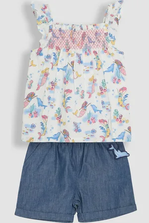 JoJo Maman Bébé Blue Mermaid Scene 2-Piece Pet in Pocket Smocked Blouse & Shorts Set 12