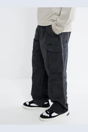 River Island Black Loose Cargo 100% Cotton Trousers 34W x 31L (UK 34 R)