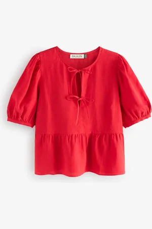 Baukjen Red Azura 100% Linen Tie Detail Blouse 12