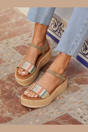 Linzi Green Multicoloured Front Strap Raffia Flatform Sandals AU 7 (EU 38)