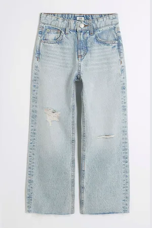 River Island Blue Girls 100% Cotton Denim Ripped Straight Jeans 5 Years (110cm)