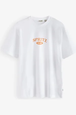 Only & Sons White Resort Collar Embroided Floral Print 100% Organic Cotton T-Shirt medium