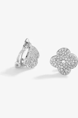 Jon Richard Silver Tone Cubic Zirconia Pave Clover Clip Earrings One