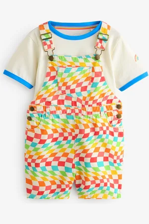 Little Bird Multi Rainbow Checkerboard Twill Dungarees 8