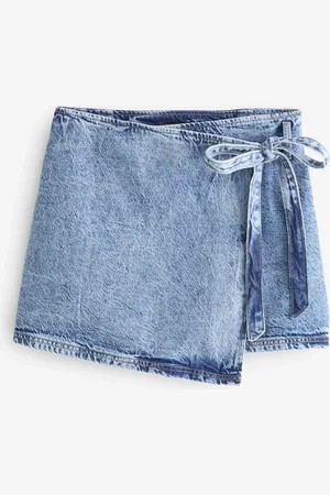 Next Wrap Denim Mini 100% Cotton Skirt AU 14 Tall