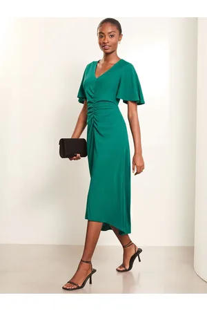 Lipsy London Short Sleeve V-Neck Ruched Midi Dress AU 12