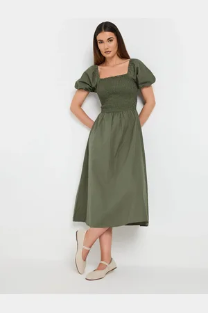 Long Tall Sally Puff Sleeve Shirred 100% Cotton Dress AU 14 Tall