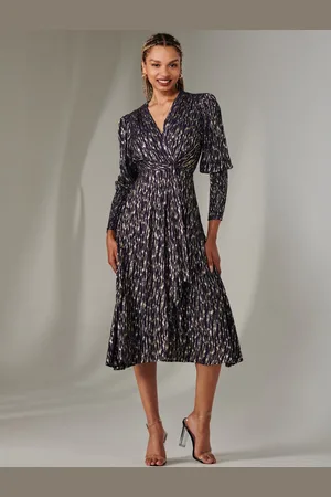 Jolie Moi Layla Long Sleeve Metallic Wrap Dress AU 14