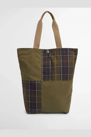 Barbour Khaki Green Transport Patchwork Tote 100% Cotton Bag One