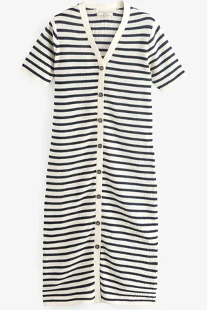 Barbour 100% Cotton Isla Knitted Stripe Midi Dress AU 14