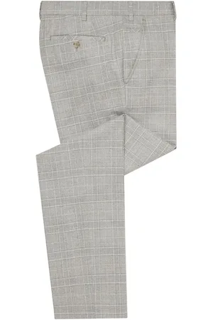Remus Grey Slim Leg Checked Stretch Formal Trousers 38