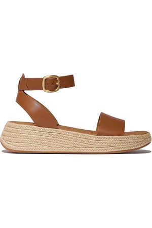 FitFlop F-mode Espadrille Leather Flatform A/strap Brown Sandals eu39uk6
