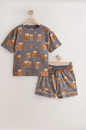 Next Charcoal Grey Hamish the Highland Cow 100% Cotton Short Sleeve Pyjamas small