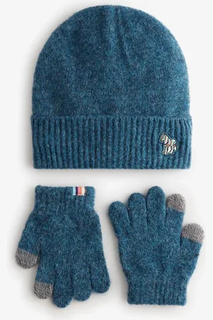 Paul Smith Boys Blue Zebra Logo Beanie And Gloves Set 11