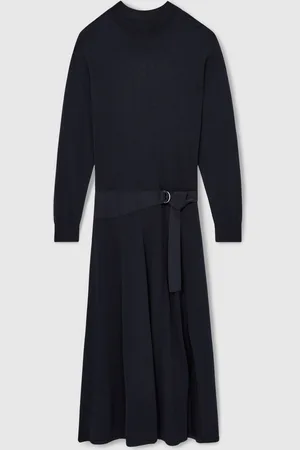 Reiss Alina Petite Compact-Knit Belted Midi Dress M