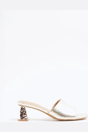 River Island Gold Textured Block Heel Mules eu37uk4