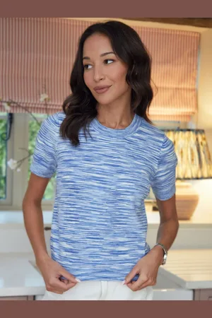 Threadbare Blue Stripe Short Sleeved Knitted T-Shirt AU 14