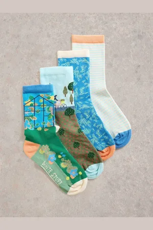 White Stuff Blue Summer Days Ankle Socks 4 Pack UK 3
