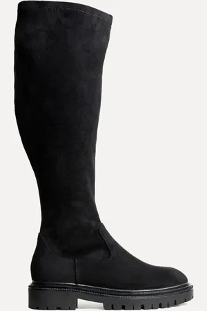 Linzi Black Suede Briody Wide Fit PU Stretch High Leg Boots AU 9 (EU 40)