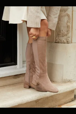 Linzi Nude Sloane High Leg Heeled Boots With Stretch Panel AU 10 (EU 41)