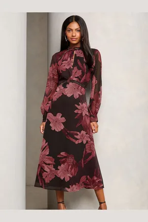 Lipsy London Leopard Print Long Sleeve Woven Underbust Midi Dress 10