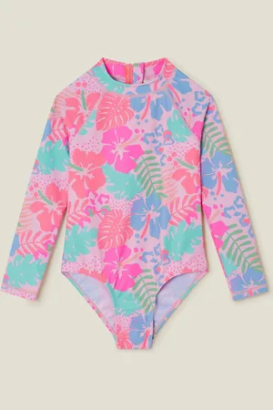 Accessorize Orange Girls Tropical Long Sleeve Swimsuit 7