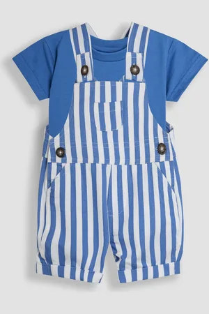 JoJo Maman Bébé Blue 2-Piece Stripe Dungarees & T-Shirt Set 7492cm