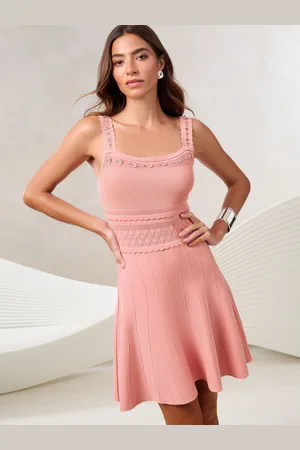Lipsy London Knitted Diamante Trim Square Neck Stitch Detail Skater Mini Dress 10
