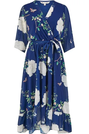 Yumi Bird and Floral Print Midi Wrap Dress AU 12