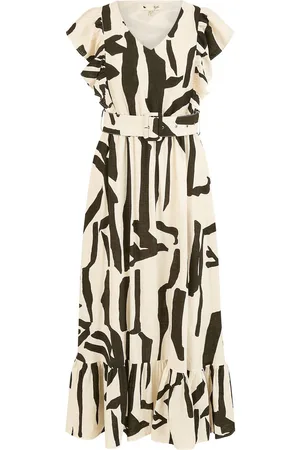 Yumi Abstract Print Viscose Midi Dress With Matching Belt AU 10