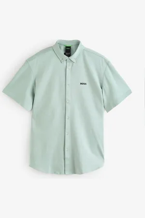 HUGO BOSS Green Regular Fit Short Sleeve 100% Cotton Shirt L