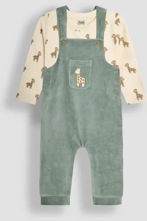 JoJo Maman Bébé Green Giraffe Appliqué Dungarees & Print Top Set 3