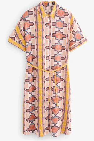 Next Short Sleeve Tie Waist Midi Dress with Linen X-Large Petite