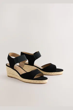 Next Black Standard Fit Forever Comfort Round Toe Elastic Strap Detail Wedges AU 7 (EU 38)