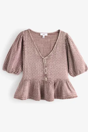 Next Dark Pink Puff Short Sleeve Doublecloth 100% Cotton Blouse AU 20
