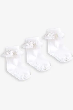 JoJo Maman Bébé White 3-Pack Frilly Socks 4