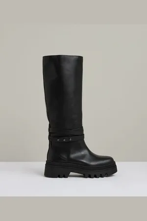 Reiss Black Albany Leather Chunky Flat Knee-High Boots AU 9 (EU 40)